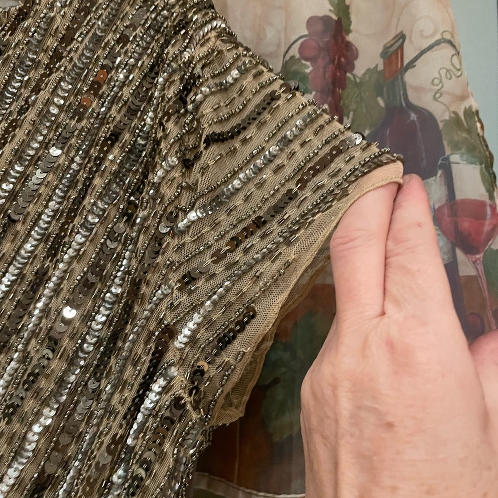 Adrianna Papell .Elegant Sequin Gown with Sheer Sleeves - Picture 7 of 16